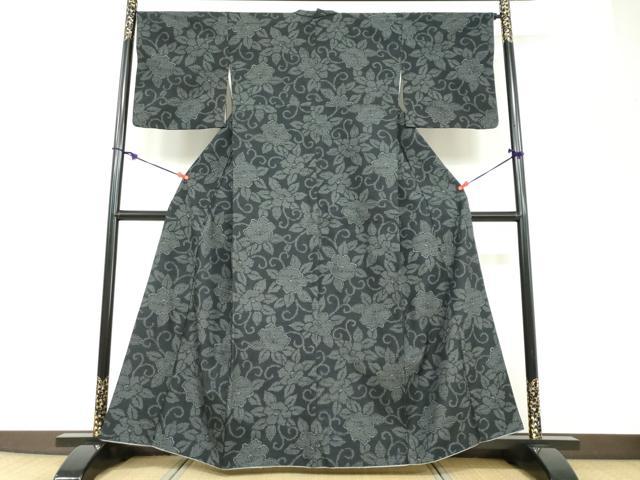 平和屋着物●結城紬 80亀甲 花唐草文 正絹 逸品 DABD9123ud