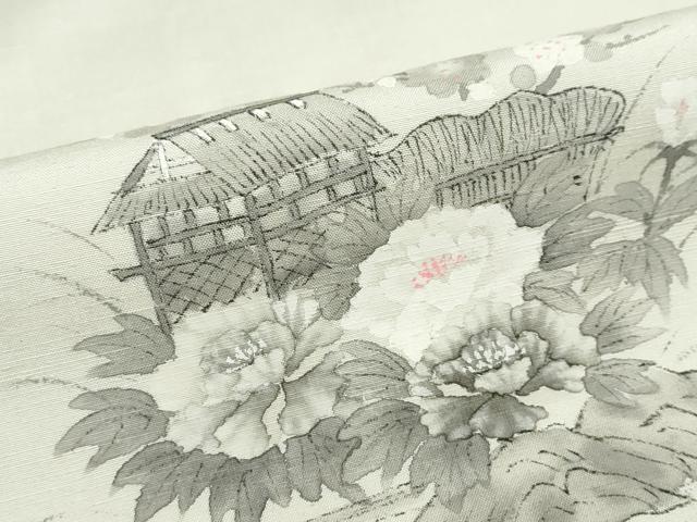 平和屋着物●訪問着 紬地 手描き 流水風景草花文 正絹 逸品 未使用 DABD9125ud