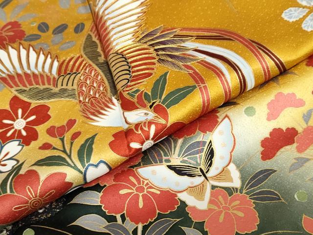 平和屋着物●豪華振袖 駒刺繍 鹿の子花鳥文 暈し染め 金彩 正絹 逸品 DABD9168ud