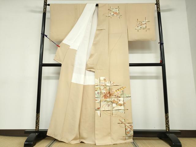 平和屋着物●訪問着 駒刺繍 楽器草花文 正絹 逸品 DABD9185ud