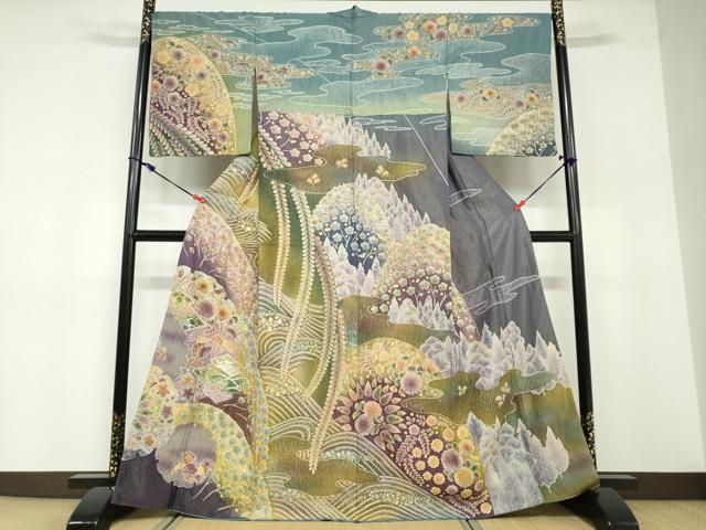 平和屋着物●訪問着 絞り 辻が花 金銀彩 金通し地 正絹 逸品 DABD9187ud