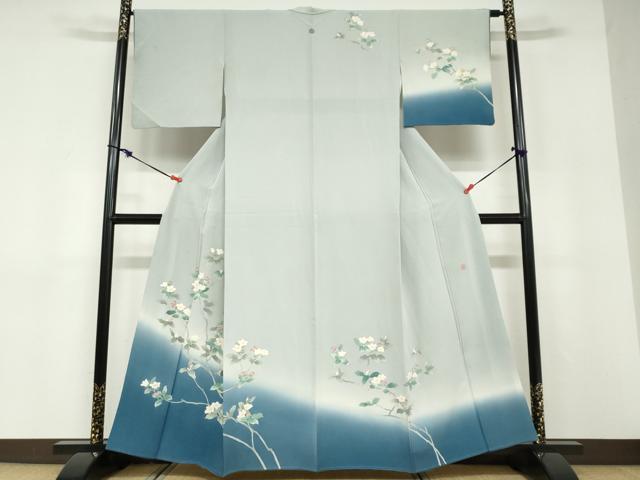 平和屋着物●本加賀友禅作家 鶴見保次 訪問着 枝花文 暈し染め 正絹 逸品 DABD9190ud