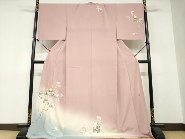 平和屋着物●十日町友禅 女流作家 遠田藤舟 訪問着 草花文 暈し染め 健勝苑扱い ロング丈 正絹 逸品 DABD9191ud