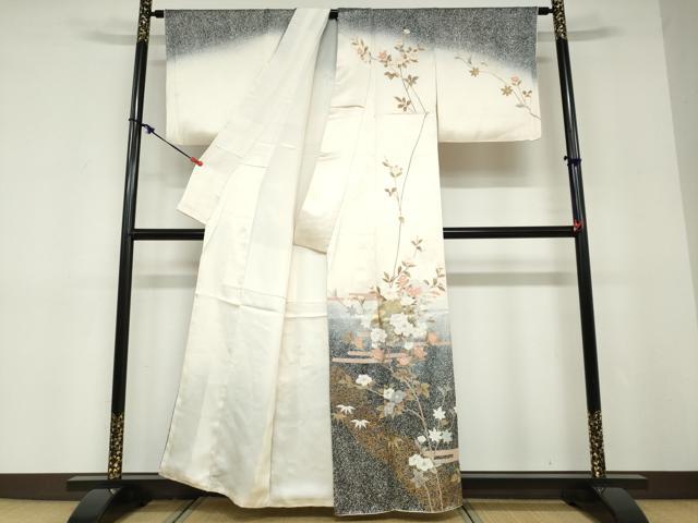 平和屋着物●訪問着 雪輪草花文 暈し染め たたき染め 金彩 正絹 逸品 DABD9192ud