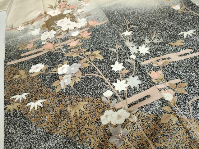 平和屋着物●訪問着 雪輪草花文 暈し染め たたき染め 金彩 正絹 逸品 DABD9192ud
