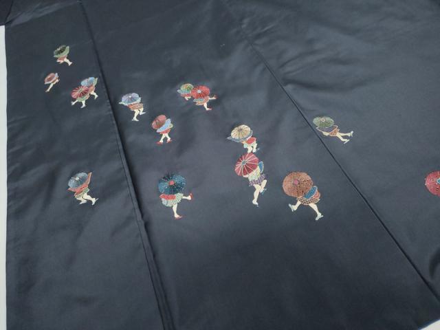平和屋着物●本場縞大島紬 訪問着 総刺繍 人物文 金糸 正絹 逸品 DABD9194ud