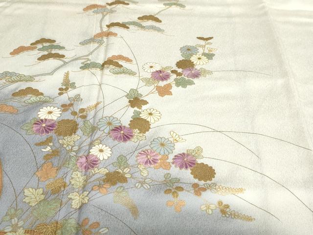 平和屋着物●訪問着 刺繍 流水草花文 暈し染め 金彩 正絹 逸品 DABD9197ud