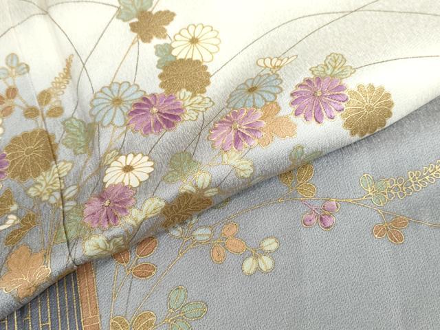 平和屋着物●訪問着 刺繍 流水草花文 暈し染め 金彩 正絹 逸品 DABD9197ud