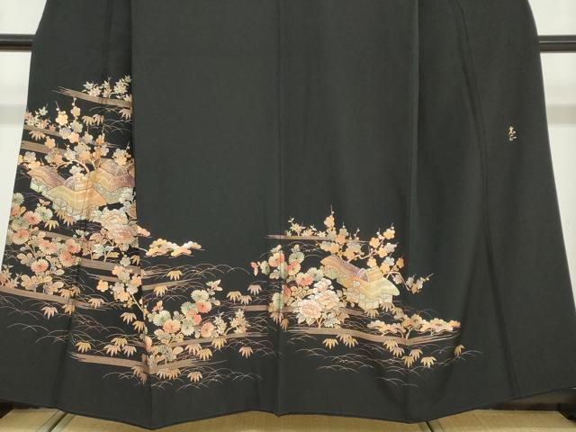 平和屋着物●金彩友禅 卓越技能者・名工・和田光正 黒留袖 風景草花文 金彩 正絹 逸品 DABD9204ud