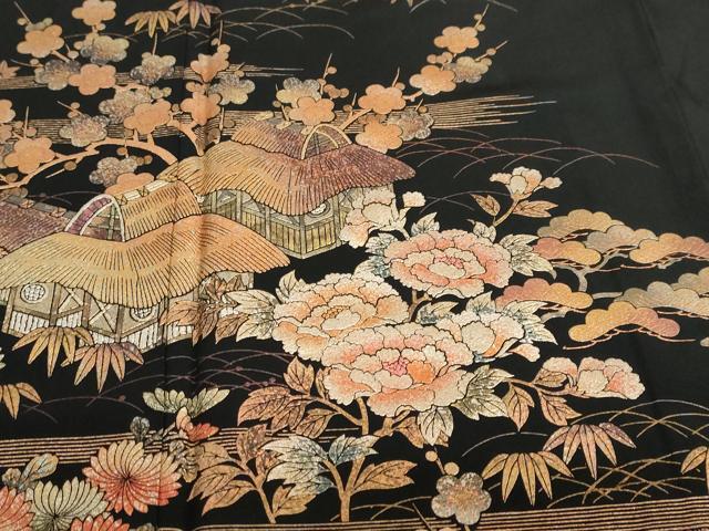 平和屋着物●金彩友禅 卓越技能者・名工・和田光正 黒留袖 風景草花文 金彩 正絹 逸品 DABD9204ud
