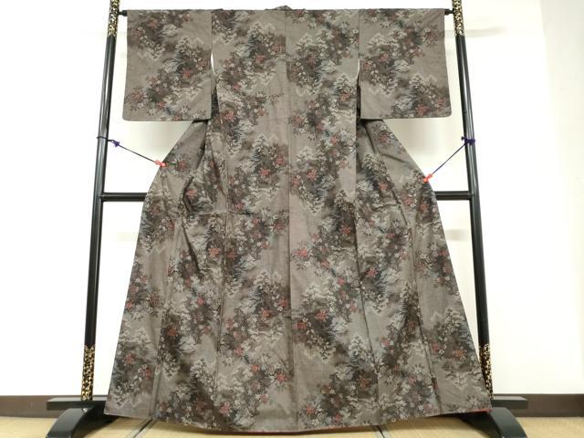 平和屋着物●本場大島紬 9マルキ 風景草花文 正絹 逸品 DABD9217ud