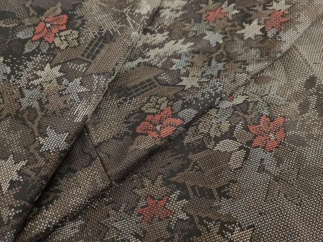 平和屋着物●本場大島紬 9マルキ 風景草花文 正絹 逸品 DABD9217ud