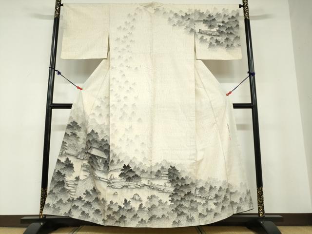 平和屋着物●訪問着 作家物 紬地 手描き 樹林風景文 正絹 逸品 DABD9235ud