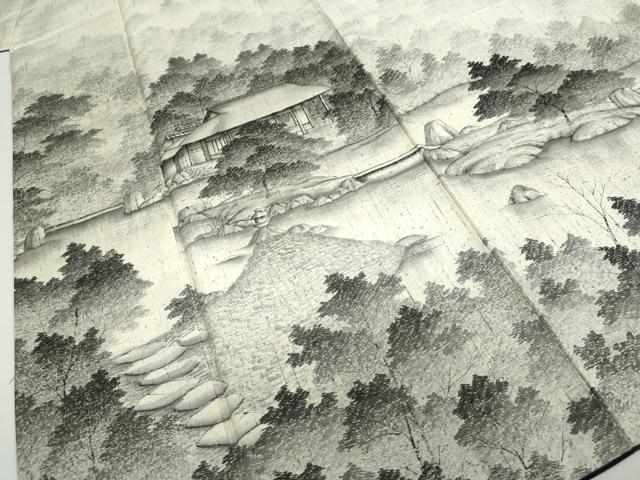 平和屋着物●訪問着 作家物 紬地 手描き 樹林風景文 正絹 逸品 DABD9235ud