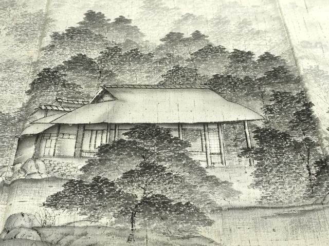 平和屋着物●訪問着 作家物 紬地 手描き 樹林風景文 正絹 逸品 DABD9235ud