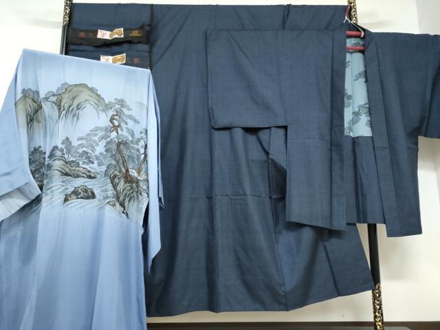 平和屋着物●男性 本場大島紬 アンサンブル 長羽織 長襦袢(無双仕立て)セット 100亀甲 総詰め 証紙付き 正絹 逸品 DABD9274ud
