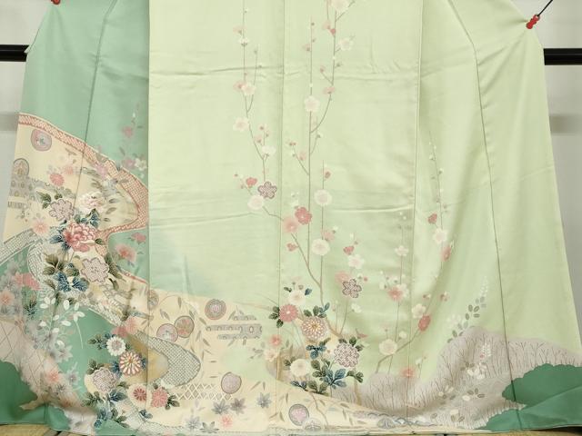 平和屋着物●訪問着 駒刺繍 流水鹿の子草花文 暈し染め 金銀彩 正絹 逸品 DABD9280ud