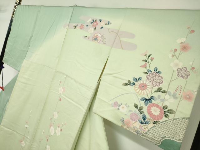 平和屋着物●訪問着 駒刺繍 流水鹿の子草花文 暈し染め 金銀彩 正絹 逸品 DABD9280ud