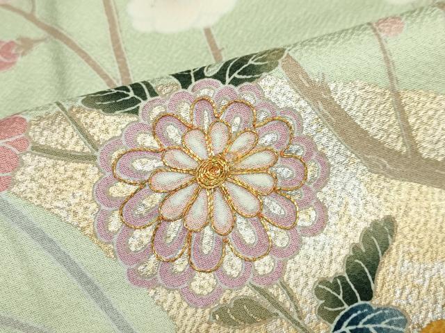 平和屋着物●訪問着 駒刺繍 流水鹿の子草花文 暈し染め 金銀彩 正絹 逸品 DABD9280ud