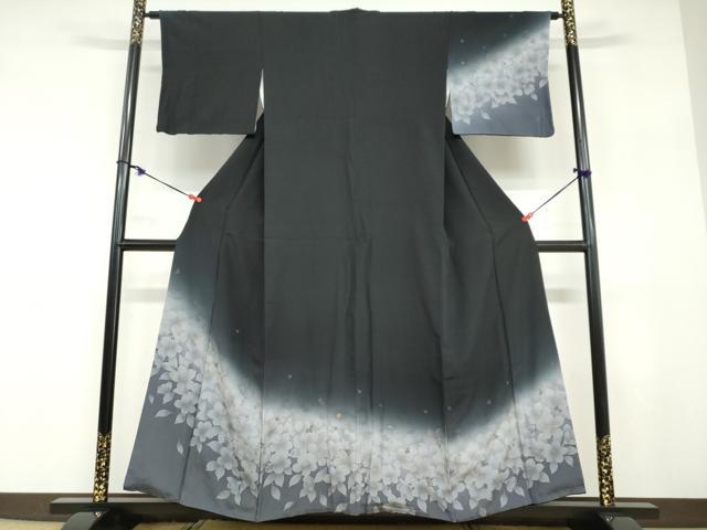 平和屋着物●訪問着 花尽くし文 暈し染め 黒地 金彩 やまと誂製 反端付き 正絹 逸品 DABD9309ud