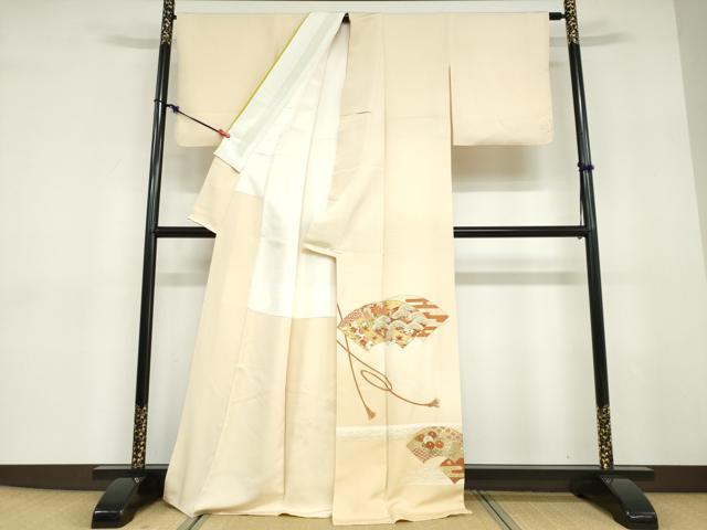 平和屋着物●豪華色留袖 駒刺繍 地紙重ね吉祥草花文 金彩 正絹 逸品 DABD9311ud