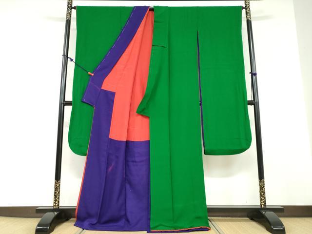 平和屋着物●ファッションデザイナー 花井幸子 振袖 色無地 常磐色 正絹 逸品 DABD9312ud
