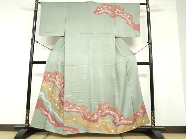 平和屋着物●訪問着　絞り　刺繍　道長草花文　金彩　正絹　逸品　DABD9327ud 平和屋着物○訪問着 絞り 刺繍 道長草花文 金彩 正絹 逸品 DABD9327ud
