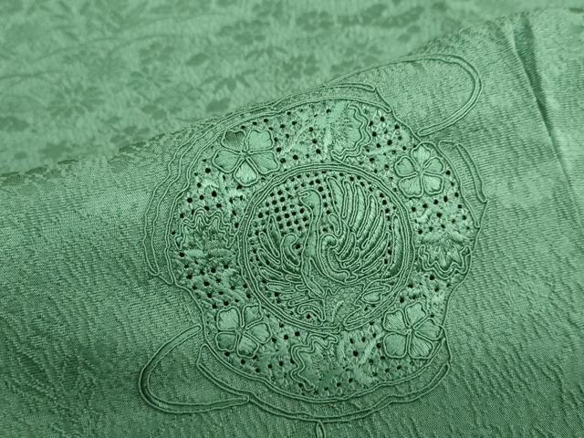平和屋着物●中国三大刺繍 スワトウ刺繍 汕頭刺繍 総刺繍 無地絵羽訪問着 花鳥文 木賊色 正絹 逸品 DABD9347ud