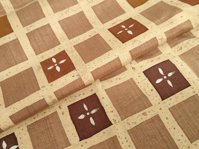 平和屋着物●上質な小紋 紬地 ろうけつ染め 格子花文 正絹 逸品 DABD9369ud