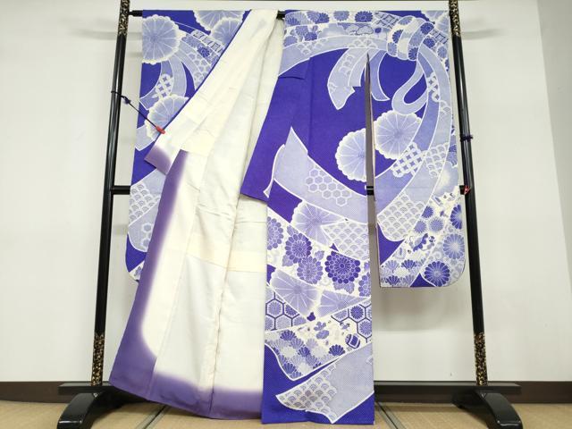 平和屋着物●名門 藤娘きぬたや・総絞り 振袖 束ね熨斗吉祥文 正絹 逸品 DABD9377ud