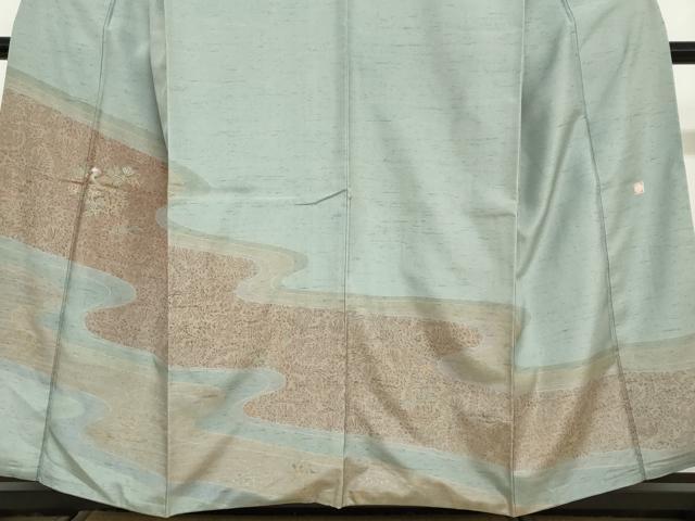 平和屋着物●石川県指定無形文化財 牛首紬 白山工房 手織り 訪問着 作家物 流水花鳥文 金彩 正絹 逸品 DABD9389ud