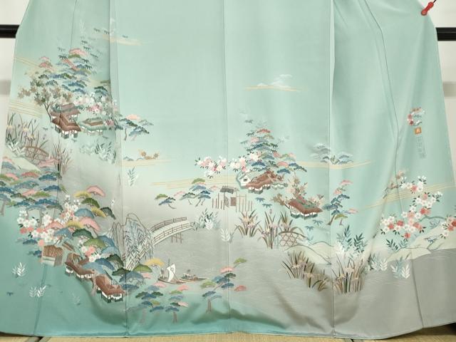 平和屋着物●中国三大刺繍 蘇州刺繍 訪問着 作家物 流水風景草花文 暈し染め 金糸 正絹 逸品 未使用 DABD9390ud
