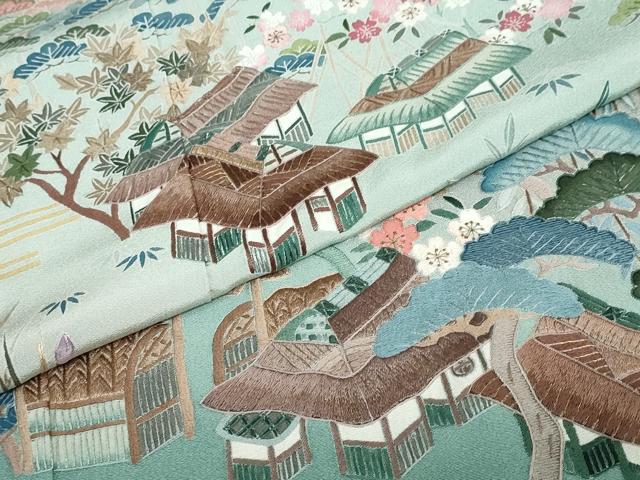 平和屋着物●中国三大刺繍 蘇州刺繍 訪問着 作家物 流水風景草花文 暈し染め 金糸 正絹 逸品 未使用 DABD9390ud