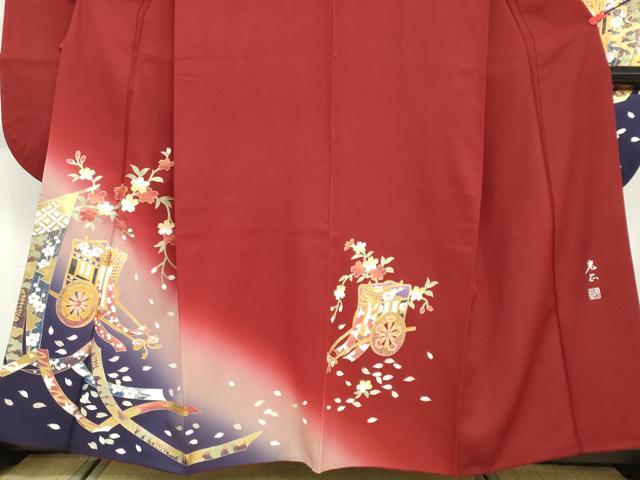 平和屋着物●金彩友禅 卓越技能者・名工・和田光正 振袖 几帳御所車草花文 暈し染め 金彩 京都きもの友禅扱い 正絹 逸品 DABD9392ud