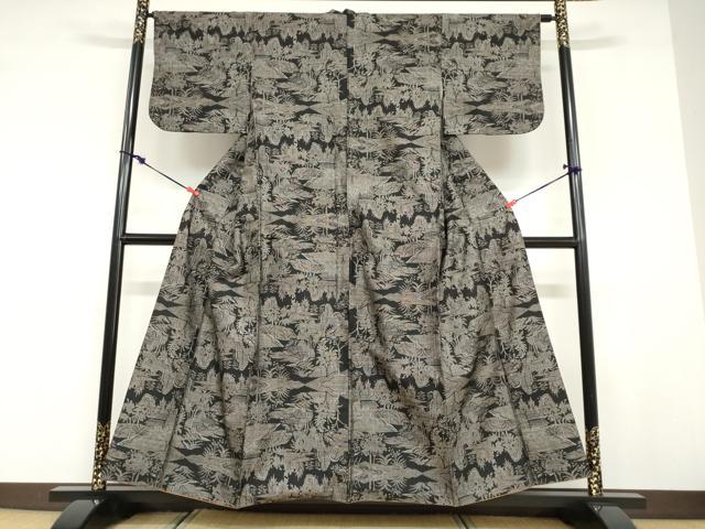 平和屋着物●本場大島紬 9マルキ 風景文 正絹 逸品 DABD9397ud