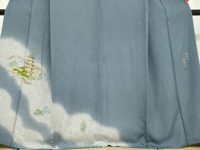 平和屋着物●京友禅の第一人者 松井青々 色留訪問着 名所風景文 暈し染め 金彩 正絹 逸品 DABD9400ud