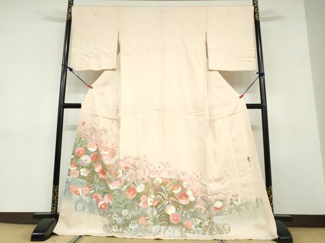 平和屋着物●京友禅の第一人者 松井青々 色留袖 駒刺繍 草花文 金彩 大丸扱い 正絹 逸品 DABD9404ud