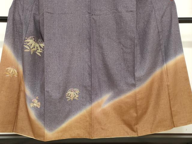 平和屋着物●訪問着 紬地 総刺繍 貝紫 玉虫 雪輪草花文 金糸 正絹 逸品 DABD9405ud