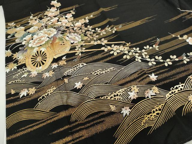 平和屋着物●金彩友禅 卓越技能者・名工・和田光正 黒留袖 立波花車文 金彩 正絹 逸品 DABD9406ud