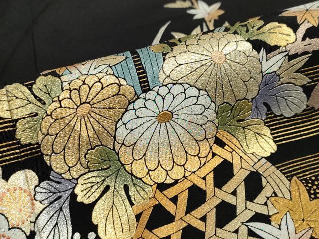 平和屋着物●金彩友禅 卓越技能者・名工・和田光正 黒留袖 立波花車文 金彩 正絹 逸品 DABD9406ud