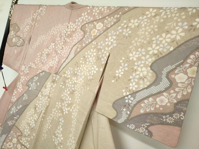 平和屋着物●訪問着 駒刺繍 絞り 流水吉祥草花文 金彩 正絹 逸品 DABD9412ud