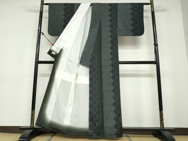 平和屋着物●洗える最高級着物 <英>はなぶさ謹製 小紋 雪輪間道 黒地 洗える着物 DABD9425ud