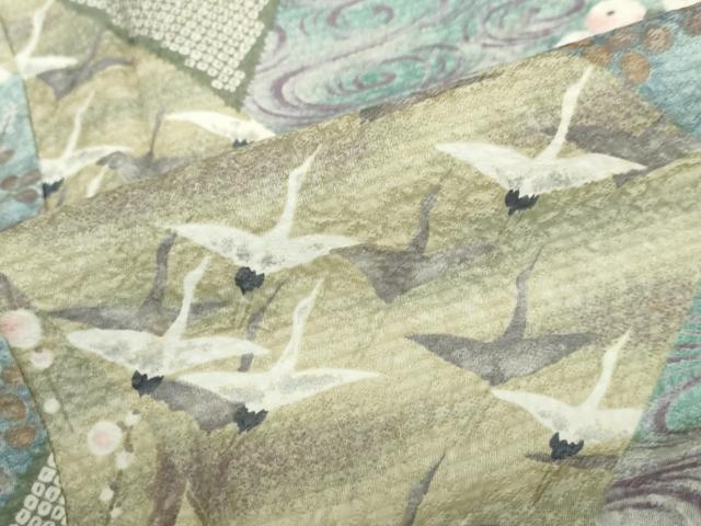 平和屋着物●上質な小紋 切嵌飛鶴草花文 正絹 逸品 未使用 DABD9458ud