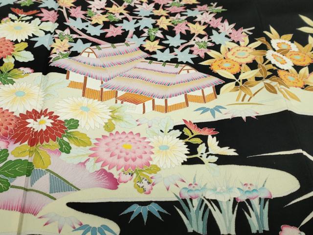 平和屋着物●本加賀友禅作家 東藤岳 黒留袖 風景草花文 正絹 逸品 DABD9475ud