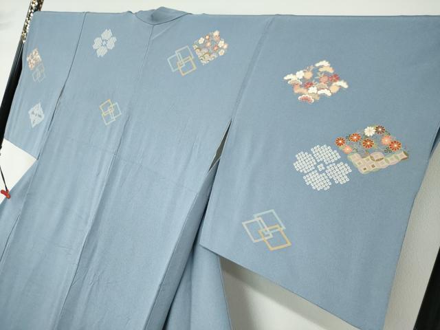 平和屋着物●訪問着 刺繍 菱草花文 金彩 正絹 逸品 DABD9482ud