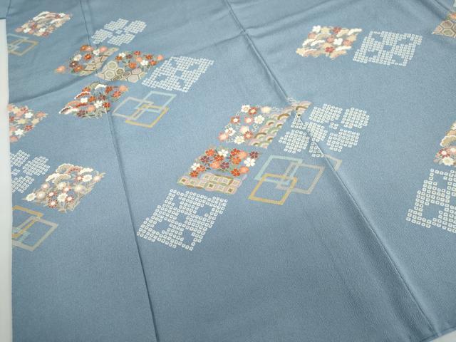 平和屋着物●訪問着 刺繍 菱草花文 金彩 正絹 逸品 DABD9482ud