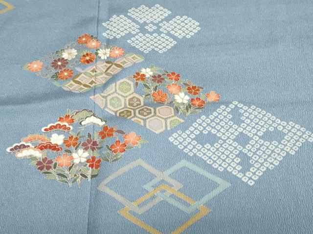 平和屋着物●訪問着 刺繍 菱草花文 金彩 正絹 逸品 DABD9482ud