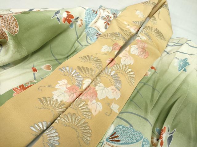 平和屋着物●振袖用長襦袢 袷 草花丸文 半衿刺繍 正絹 逸品 DABD9486ud