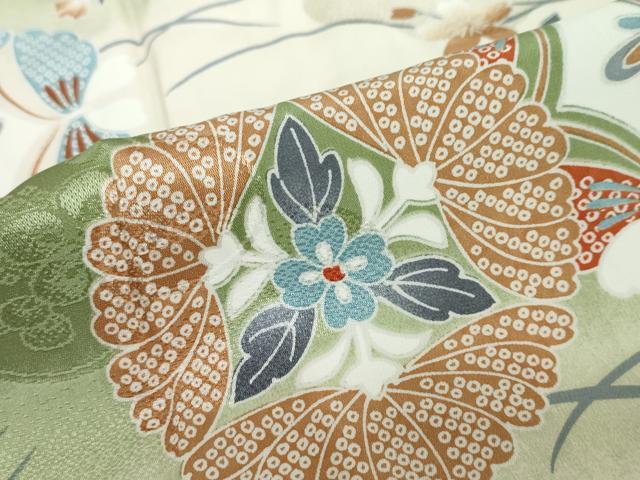 平和屋着物●振袖用長襦袢 袷 草花丸文 半衿刺繍 正絹 逸品 DABD9486ud
