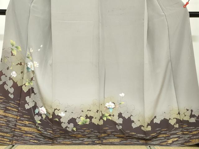 平和屋着物●訪問着 草花霞文 シルエット 暈し染め 金彩 正絹 逸品 DABD9488ud